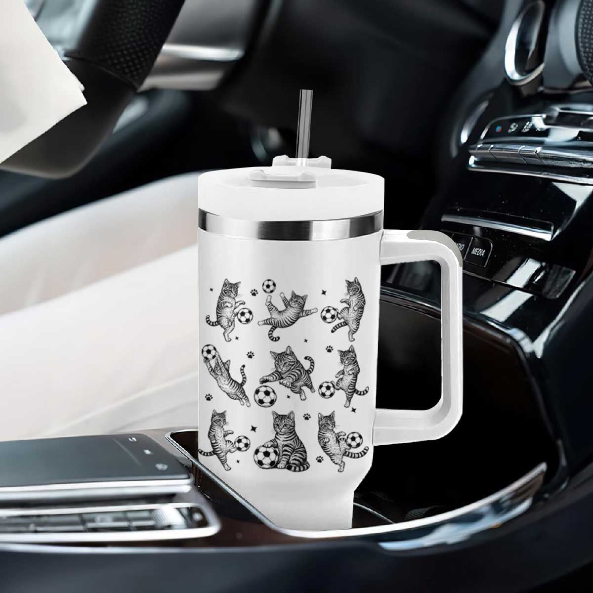 Funny Cat Soccer Player Tumbler With Handle Gift For Soccer Lovers TS12 Print Your Wear