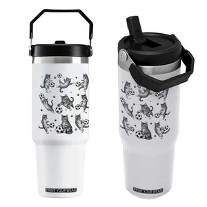 Funny Cat Soccer Player Flip Straw Tumbler Gift For Soccer Lovers TS12 One Size: 30 oz White Print Your Wear
