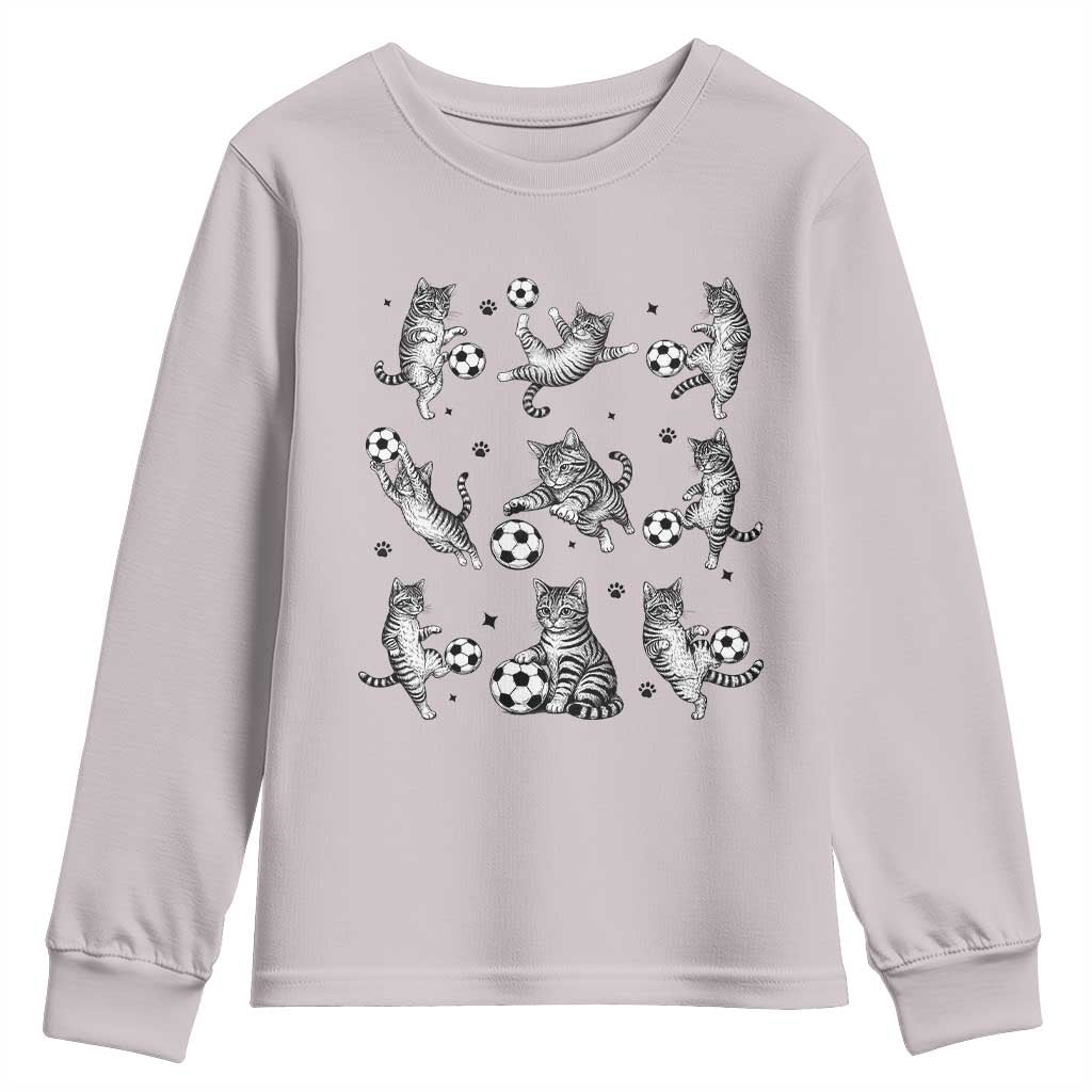 Funny Cat Soccer Player Youth Sweatshirt Gift For Soccer Lovers TS12 Ice Gray Print Your Wear