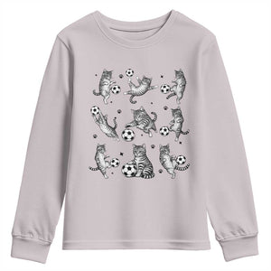 Funny Cat Soccer Player Youth Sweatshirt Gift For Soccer Lovers TS12 Ice Gray Print Your Wear
