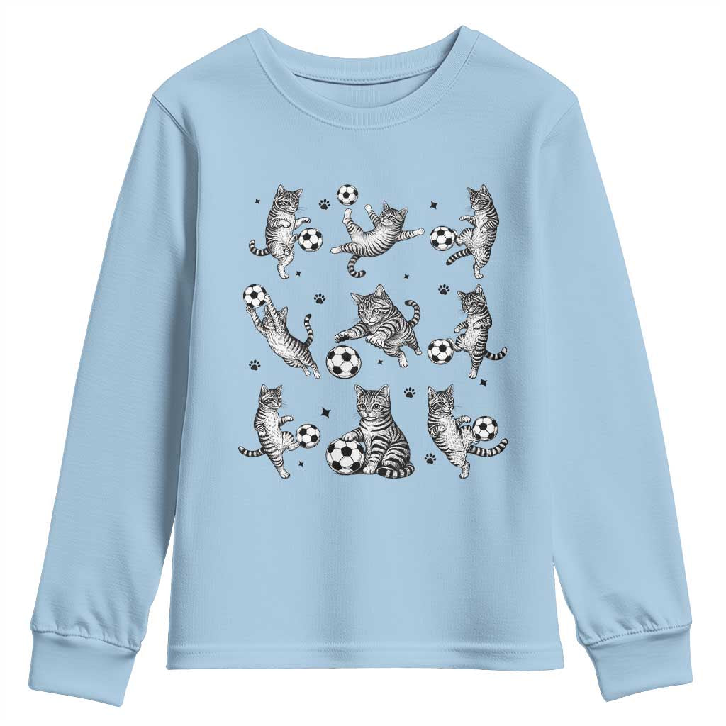 Funny Cat Soccer Player Youth Sweatshirt Gift For Soccer Lovers TS12 Light Blue Print Your Wear