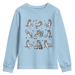 Funny Cat Soccer Player Youth Sweatshirt Gift For Soccer Lovers TS12 Light Blue Print Your Wear