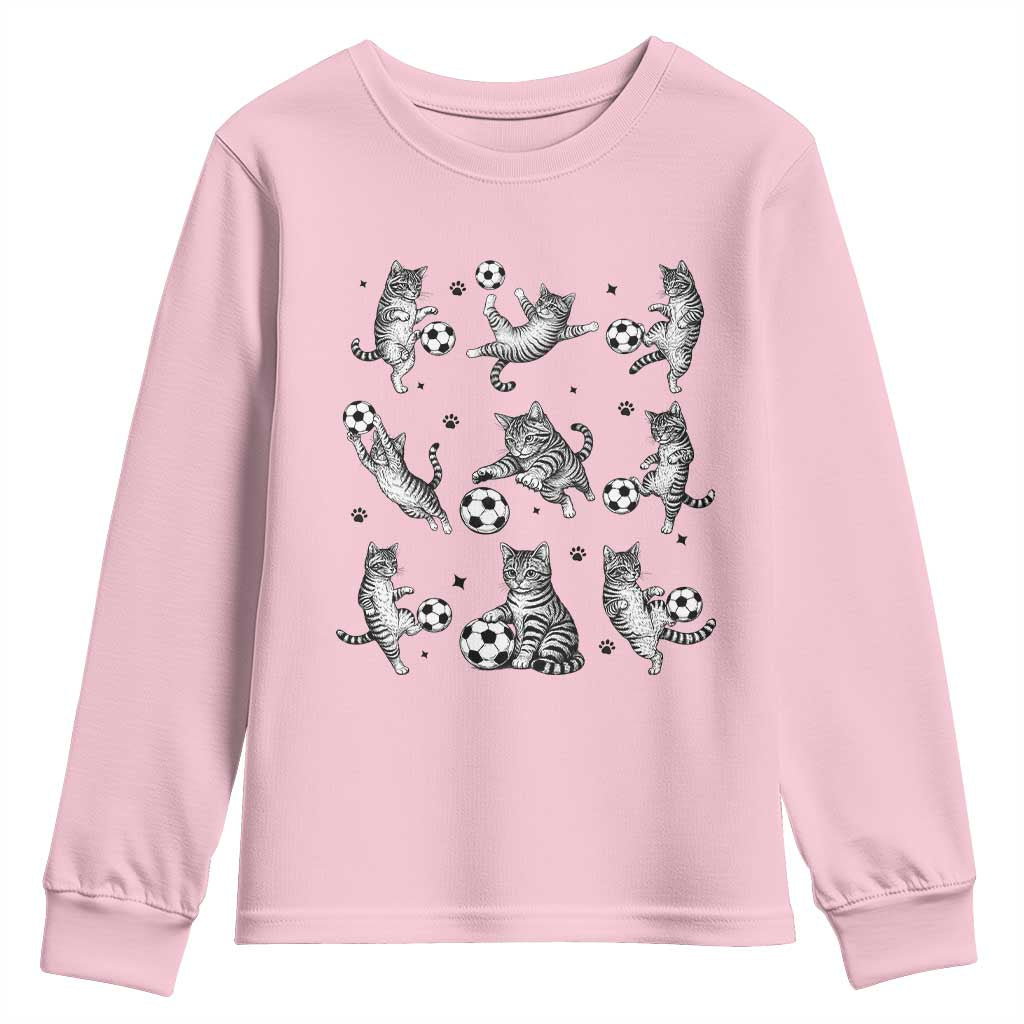 Funny Cat Soccer Player Youth Sweatshirt Gift For Soccer Lovers TS12 Light Pink Print Your Wear