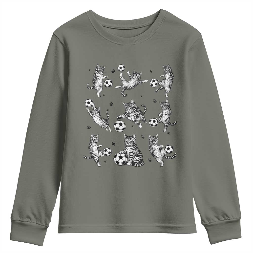 Funny Cat Soccer Player Youth Sweatshirt Gift For Soccer Lovers TS12 Military Green Print Your Wear