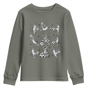 Funny Cat Soccer Player Youth Sweatshirt Gift For Soccer Lovers TS12 Military Green Print Your Wear