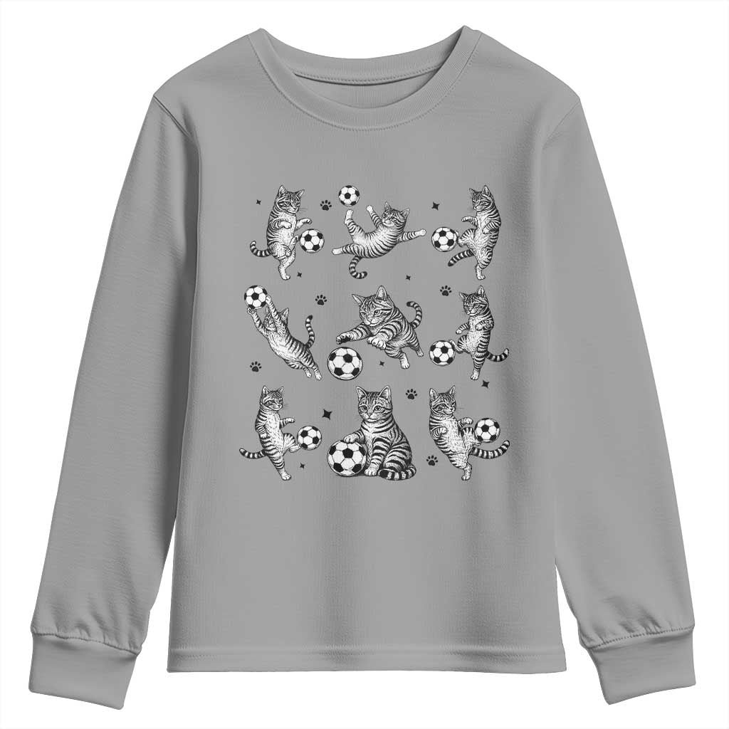 Funny Cat Soccer Player Youth Sweatshirt Gift For Soccer Lovers TS12 Sport Gray Print Your Wear