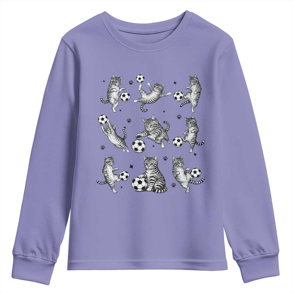 Funny Cat Soccer Player Youth Sweatshirt Gift For Soccer Lovers TS12 Violet Print Your Wear
