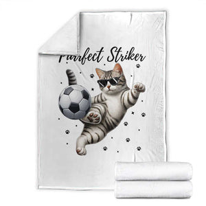 Purrfect Striker Throw Blanket Funny Cat Soccer Player Gift TS12 White Print Your Wear