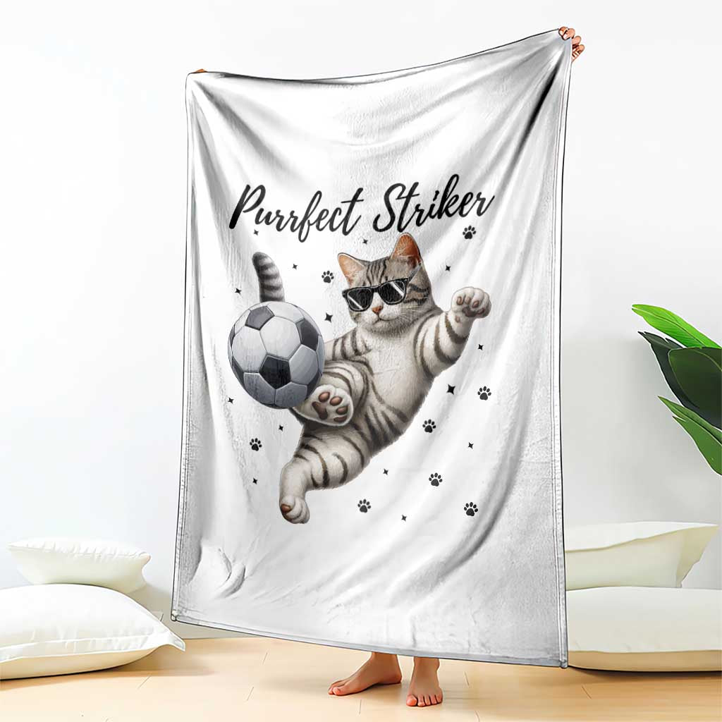 Purrfect Striker Throw Blanket Funny Cat Soccer Player Gift TS12 Print Your Wear