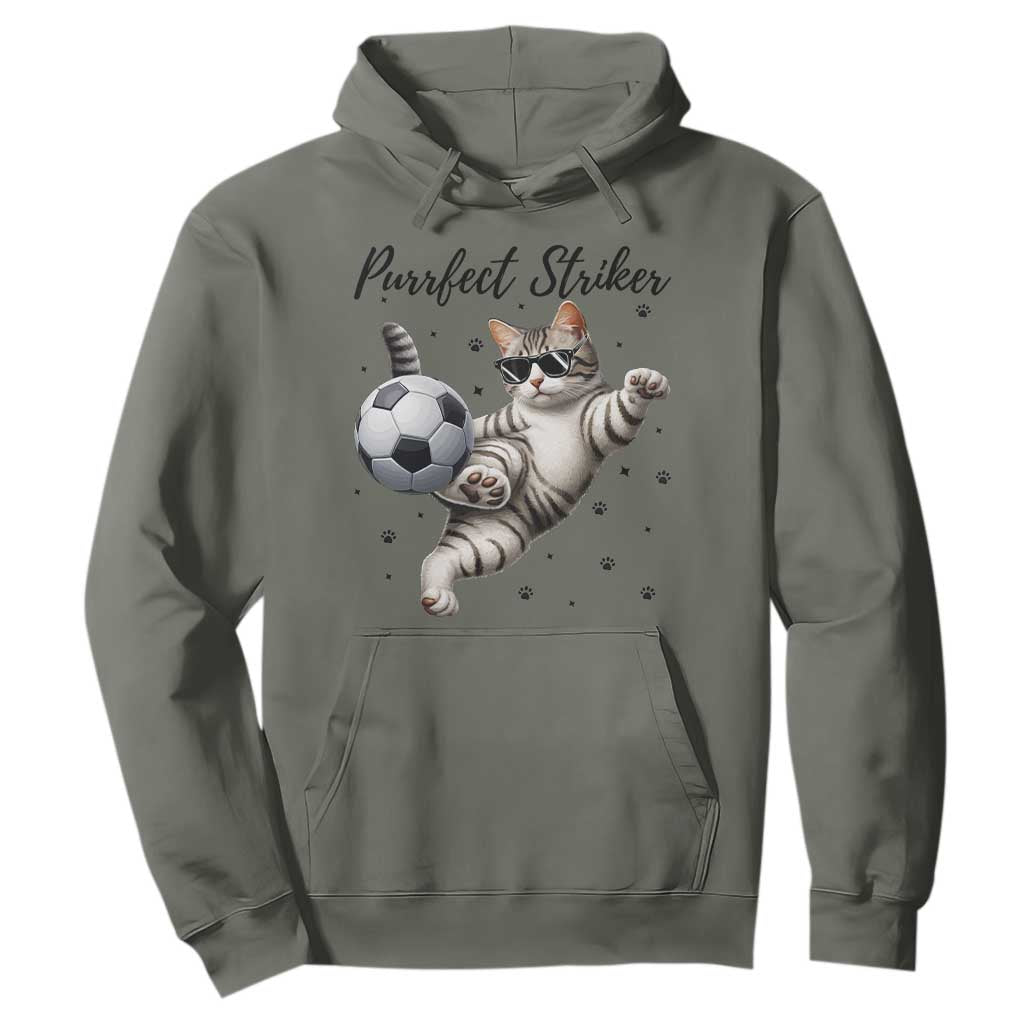 Purrfect Striker Hoodie Funny Cat Soccer Player Gift TS12 Military Green Print Your Wear