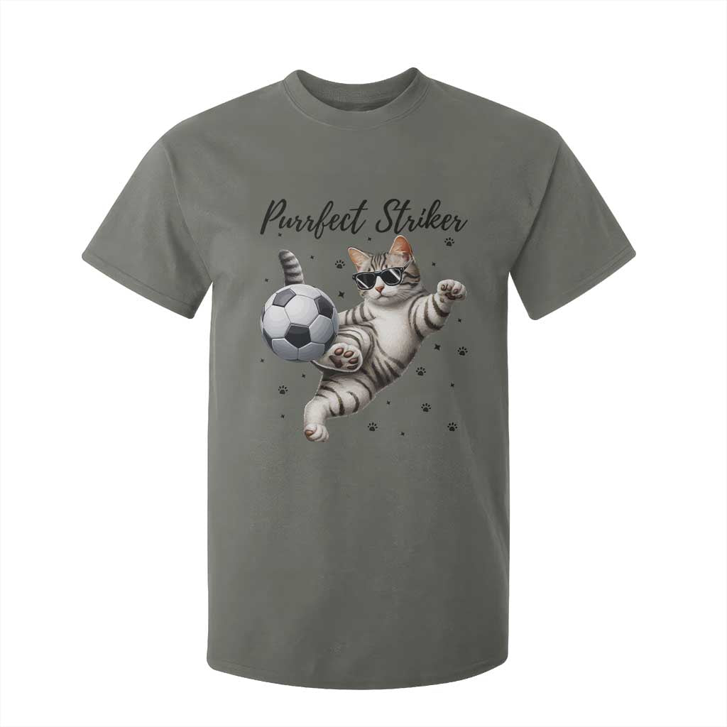 Purrfect Striker T Shirt For Kid Funny Cat Soccer Player Gift TS12 Military Green Print Your Wear