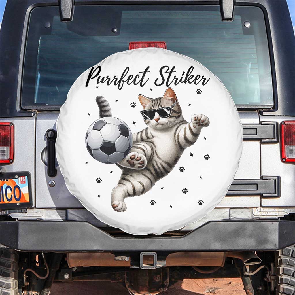 Purrfect Striker Spare Tire Cover Funny Cat Soccer Player Gift TS12 No hole White Print Your Wear