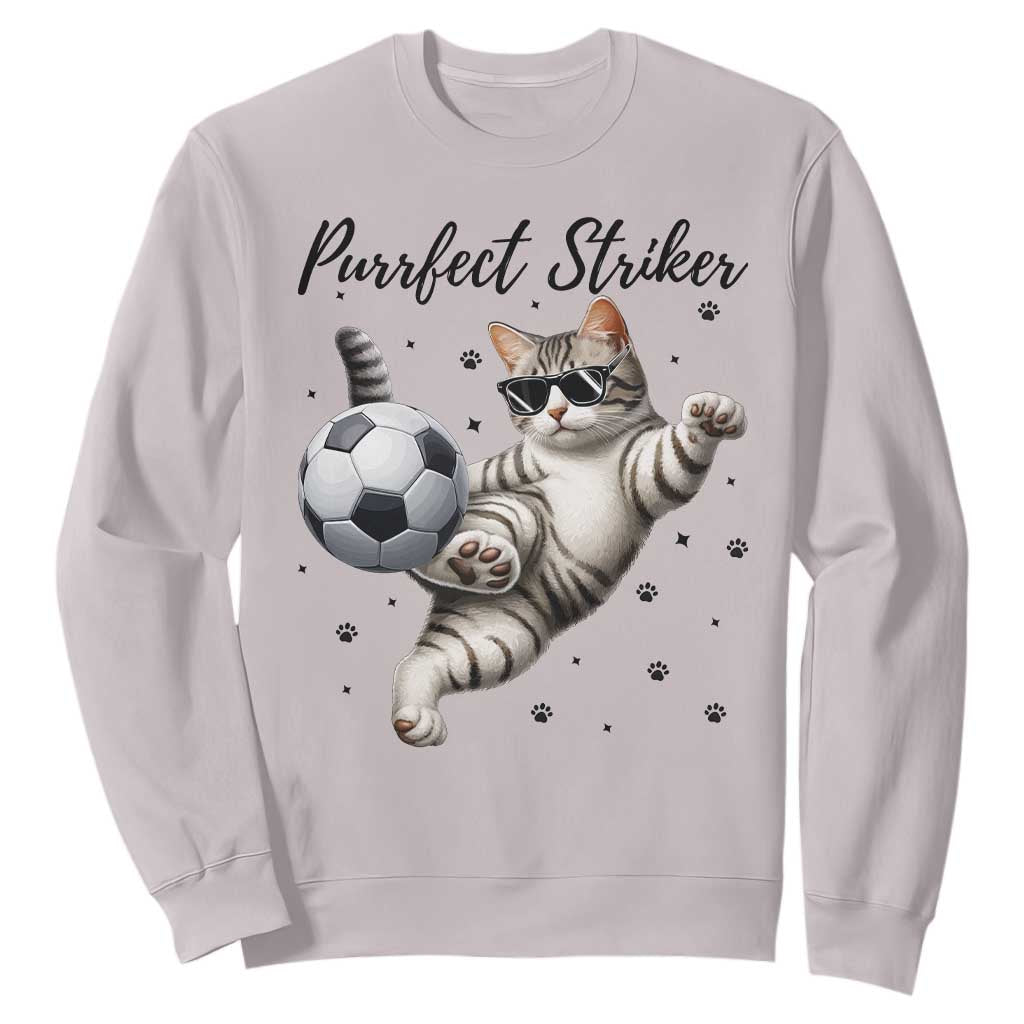 Purrfect Striker Sweatshirt Funny Cat Soccer Player Gift TS12 Ice Gray Print Your Wear