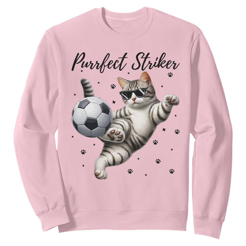Purrfect Striker Sweatshirt Funny Cat Soccer Player Gift TS12 Light Pink Print Your Wear