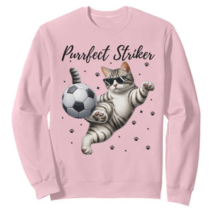 Purrfect Striker Sweatshirt Funny Cat Soccer Player Gift TS12 Light Pink Print Your Wear