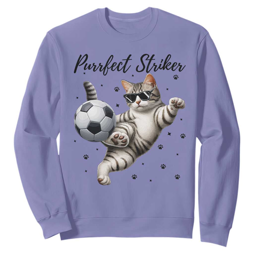 Purrfect Striker Sweatshirt Funny Cat Soccer Player Gift TS12 Violet Print Your Wear