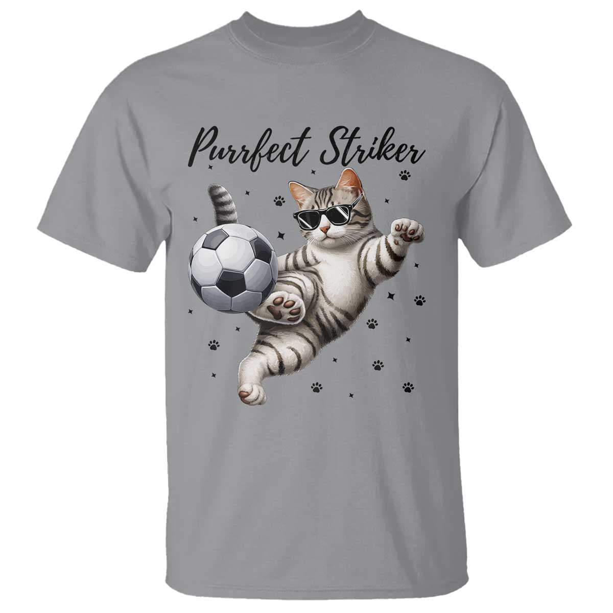 Purrfect Striker T Shirt Funny Cat Soccer Player Gift TS12 Sport Gray Print Your Wear