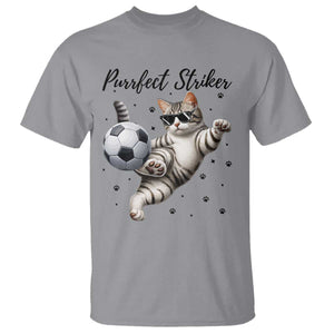 Purrfect Striker T Shirt Funny Cat Soccer Player Gift TS12 Sport Gray Print Your Wear