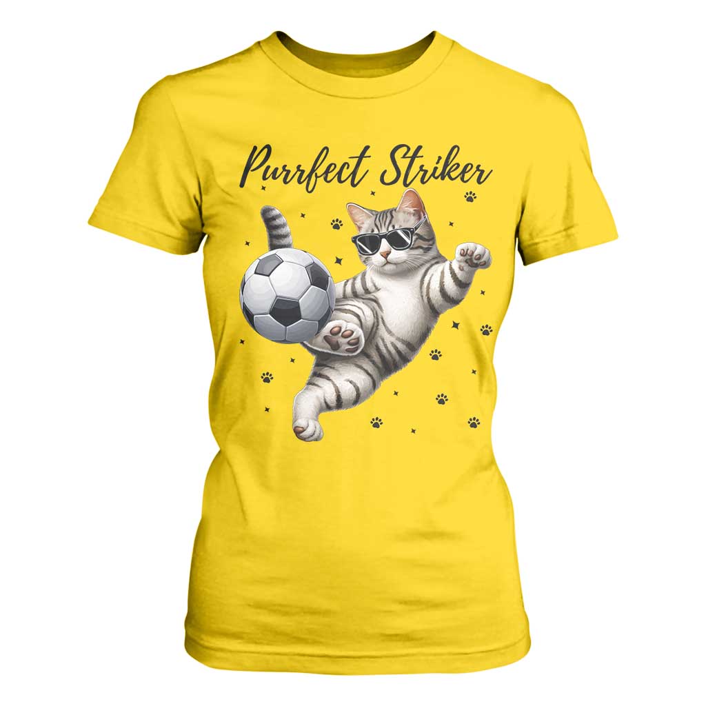 Purrfect Striker T Shirt For Women Funny Cat Soccer Player Gift TS12 Daisy Print Your Wear