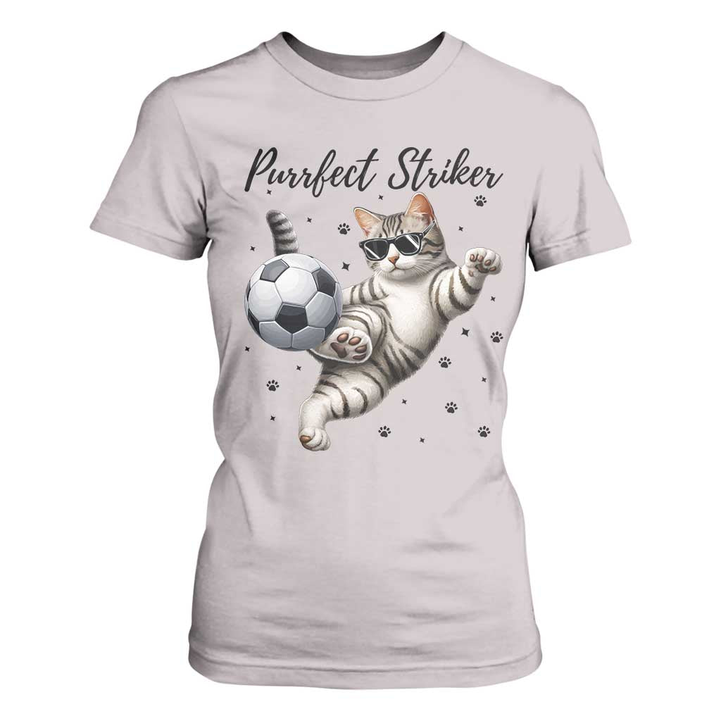 Purrfect Striker T Shirt For Women Funny Cat Soccer Player Gift TS12 Ice Gray Print Your Wear