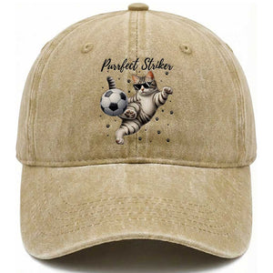 Purrfect Striker Washed Cotton Baseball Cap Funny Cat Soccer Player Gift TS12 Print Your Wear