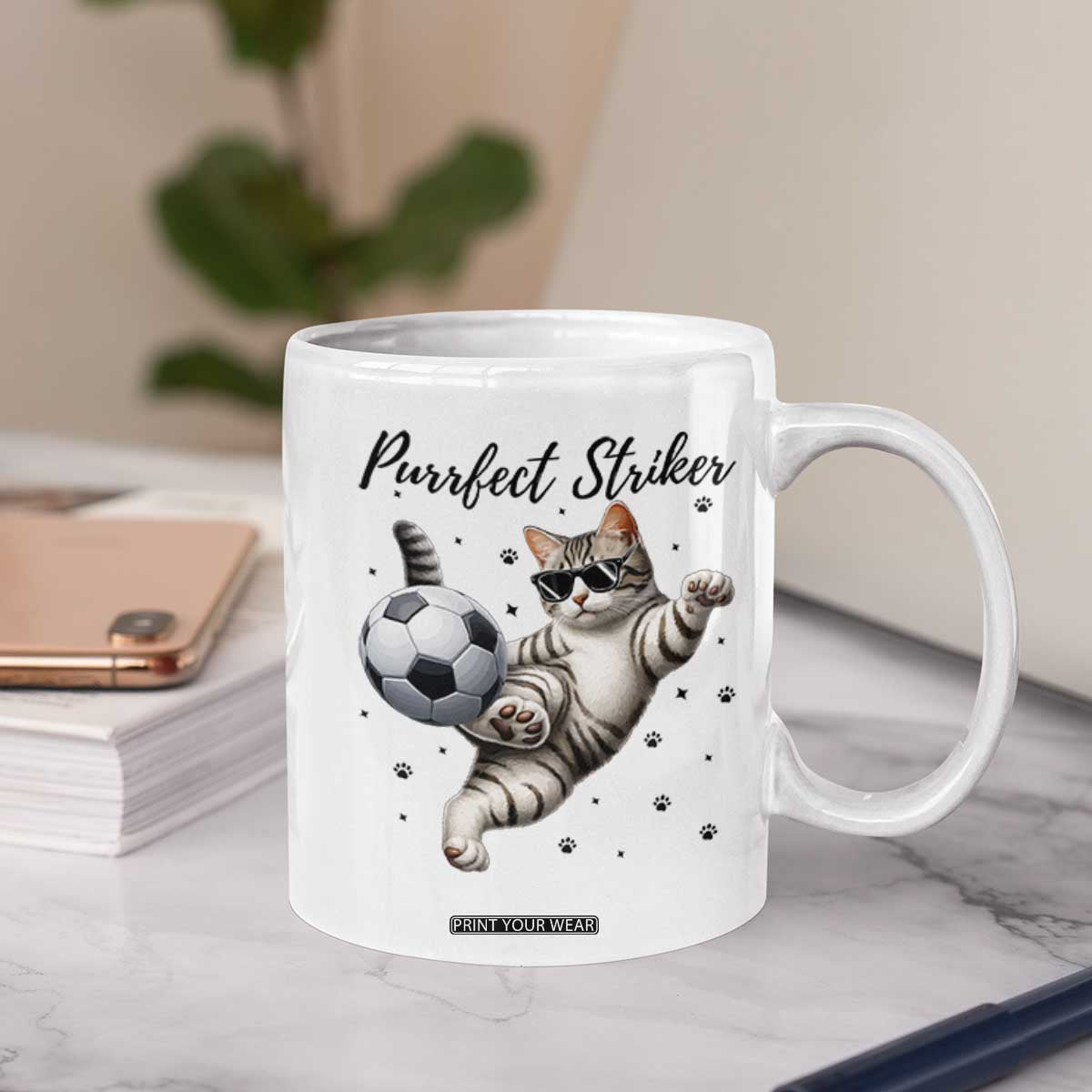 Purrfect Striker Coffee Mug Funny Cat Soccer Player Gift TS12 Print Your Wear