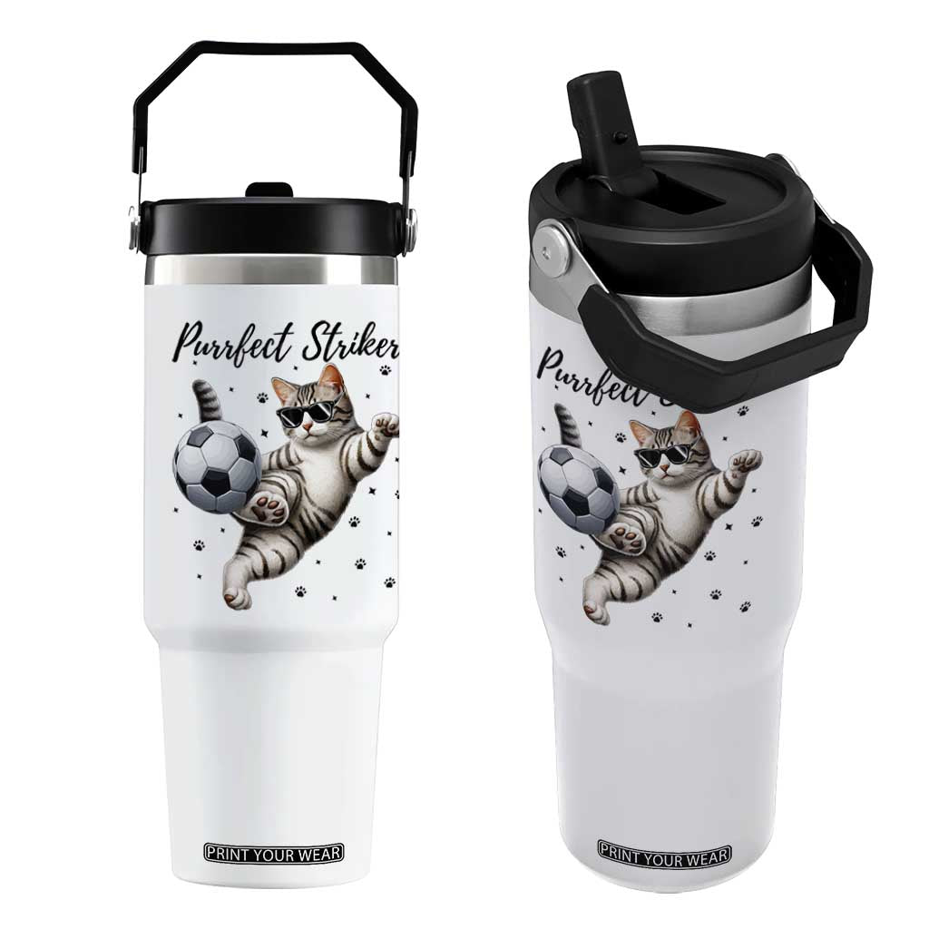 Purrfect Striker Flip Straw Tumbler Funny Cat Soccer Player Gift TS12 One Size: 30 oz White Print Your Wear