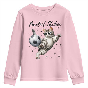Purrfect Striker Youth Sweatshirt Funny Cat Soccer Player Gift TS12 Light Pink Print Your Wear