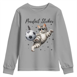 Purrfect Striker Youth Sweatshirt Funny Cat Soccer Player Gift TS12 Sport Gray Print Your Wear