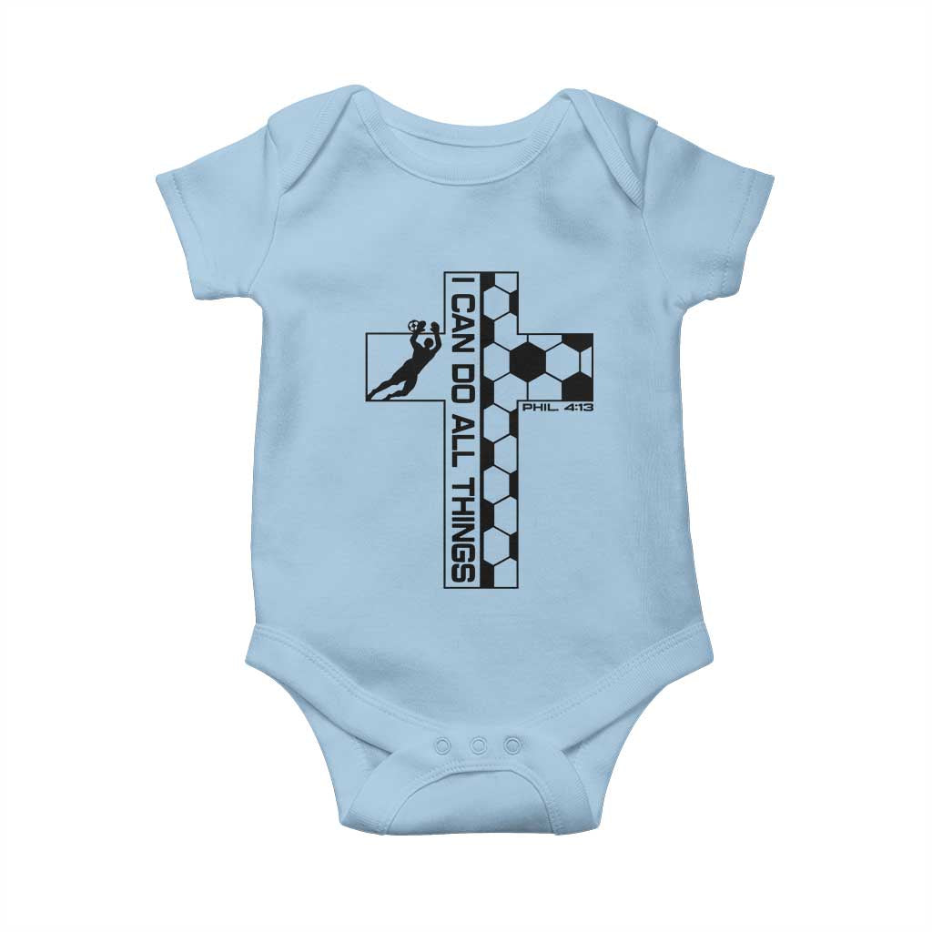 I Can Do All Things Through Soccer Christian Faith Gift Baby Onesie TS12 Light Blue Print Your Wear