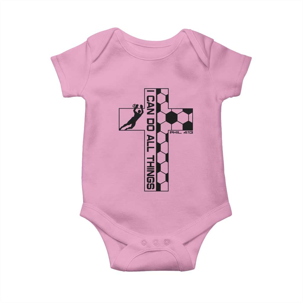 I Can Do All Things Through Soccer Christian Faith Gift Baby Onesie TS12 Light Pink Print Your Wear