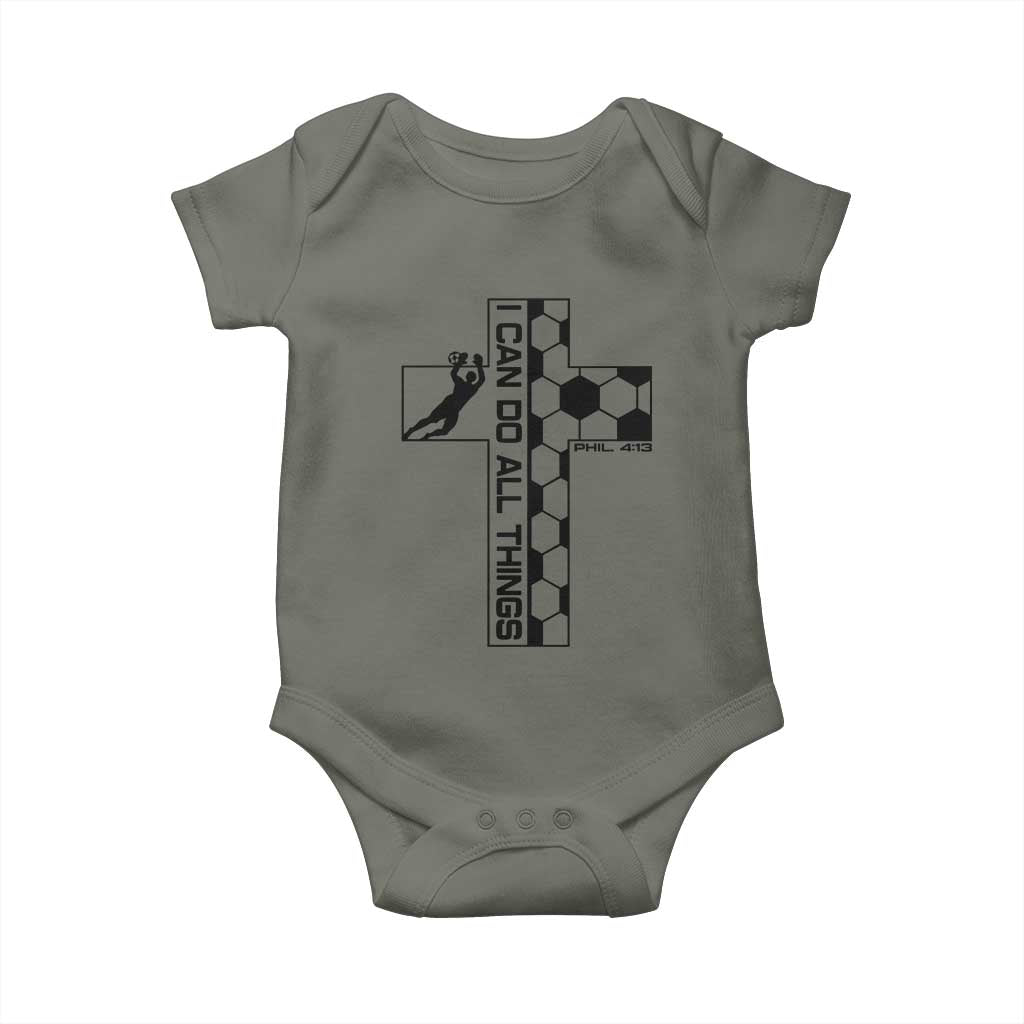 I Can Do All Things Through Soccer Christian Faith Gift Baby Onesie TS12 Military Green Print Your Wear