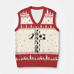 I Can Do All Things Through Soccer Christian Faith Gift V-Neck Knit Sweater Vest TS12 Beige Red Print Your Wear