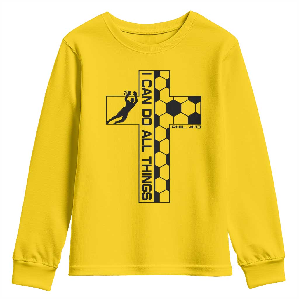 I Can Do All Things Through Soccer Christian Faith Gift Youth Sweatshirt TS12 Daisy Print Your Wear