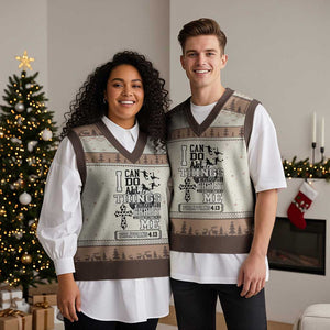 Soccer Christian Gift V-Neck Knit Sweater Vest I Can Do All Things Through Christ TS12 Mocha Mousse Print Your Wear