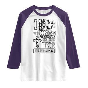 Soccer Christian Gift Raglan Shirt I Can Do All Things Through Christ TS12 White Purple Print Your Wear
