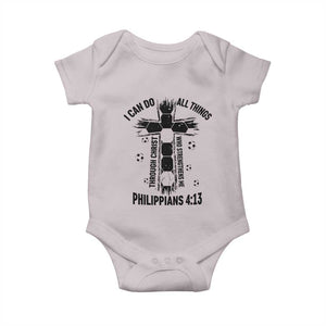 I Can Do All Things Through Christ Baby Onesie Christian Soccer Faith TS12 Ice Gray Print Your Wear