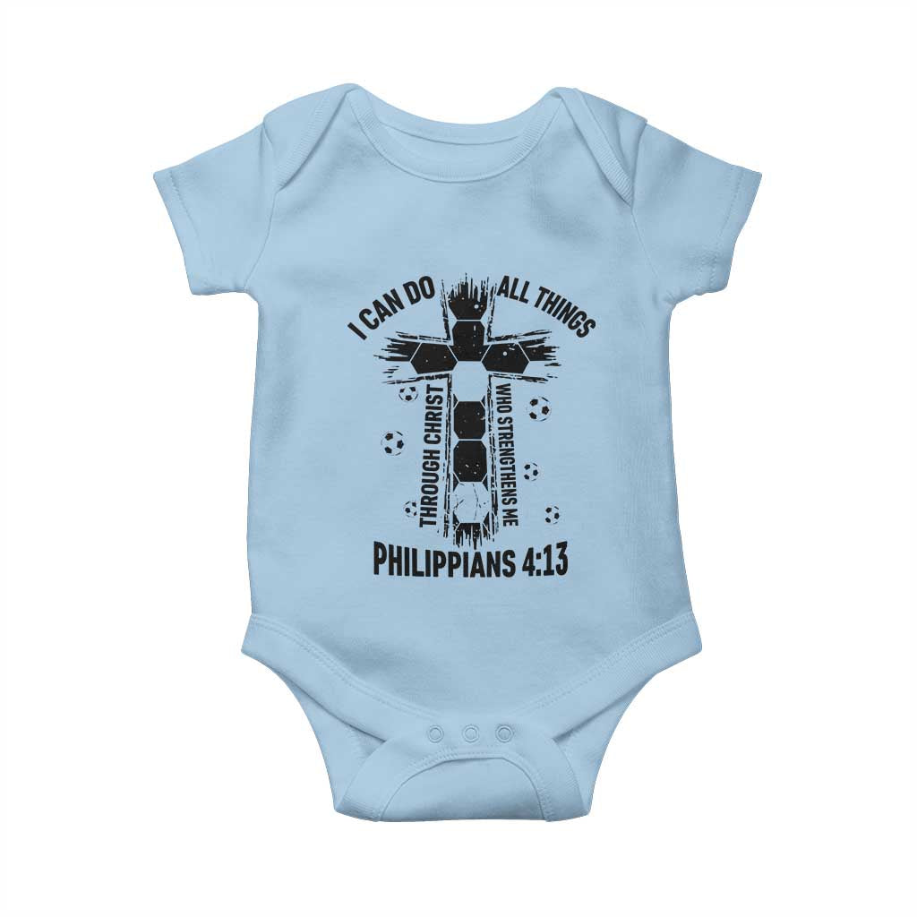 I Can Do All Things Through Christ Baby Onesie Christian Soccer Faith TS12 Light Blue Print Your Wear