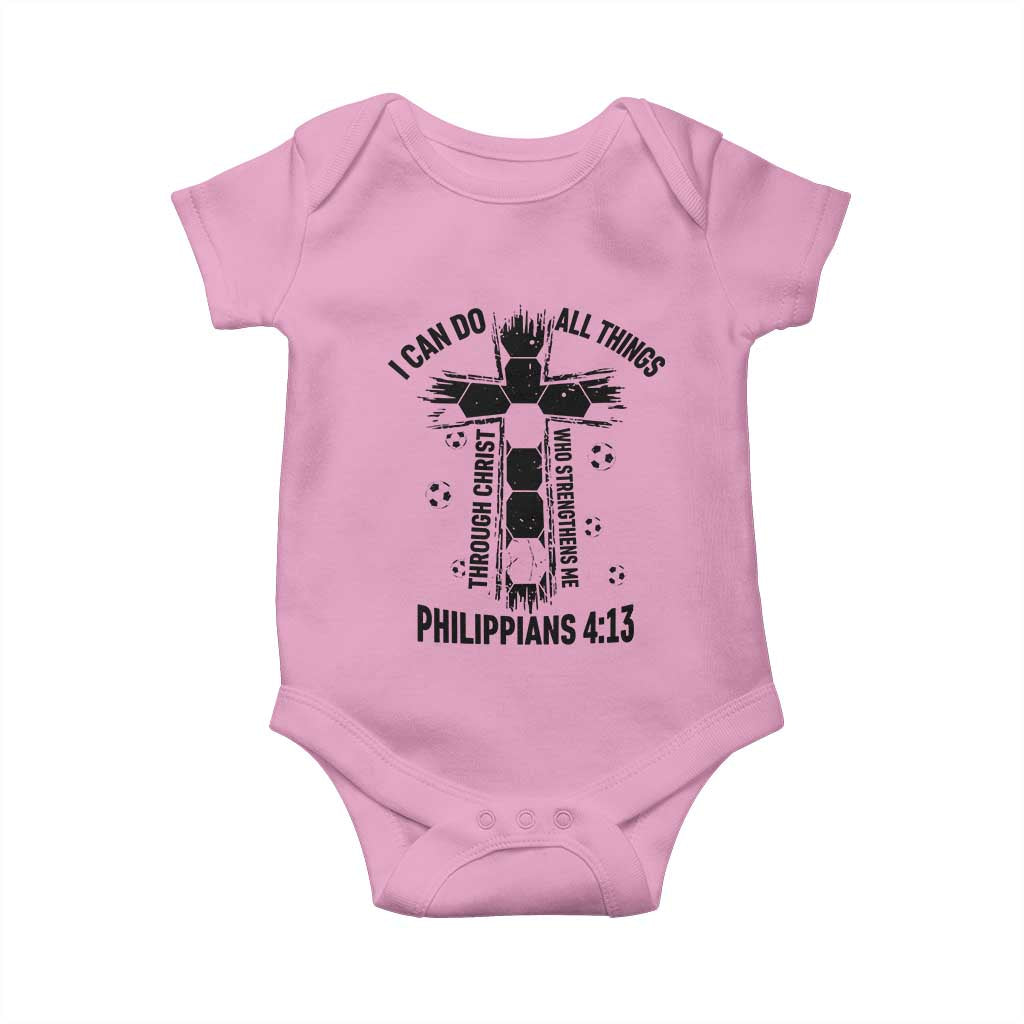 I Can Do All Things Through Christ Baby Onesie Christian Soccer Faith TS12 Light Pink Print Your Wear