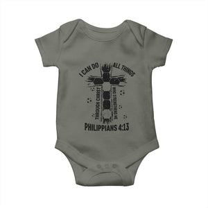 I Can Do All Things Through Christ Baby Onesie Christian Soccer Faith TS12 Military Green Print Your Wear