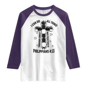 I Can Do All Things Through Christ Raglan Shirt Christian Soccer Faith TS12 White Purple Print Your Wear