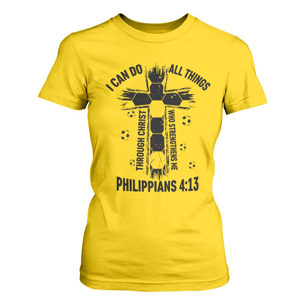 I Can Do All Things Through Christ T Shirt For Women Christian Soccer Faith TS12 Daisy Print Your Wear