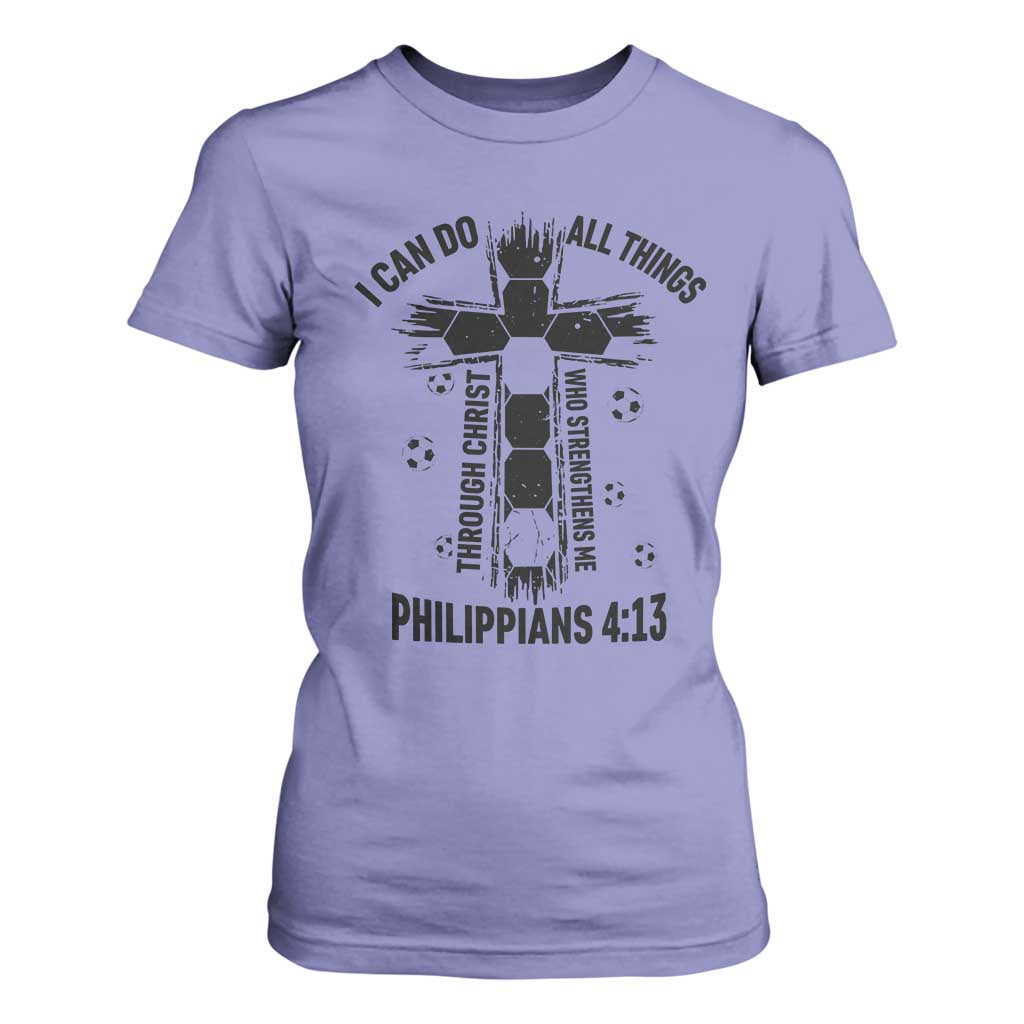 I Can Do All Things Through Christ T Shirt For Women Christian Soccer Faith TS12 Violet Print Your Wear