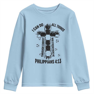 I Can Do All Things Through Christ Youth Sweatshirt Christian Soccer Faith TS12 Light Blue Print Your Wear