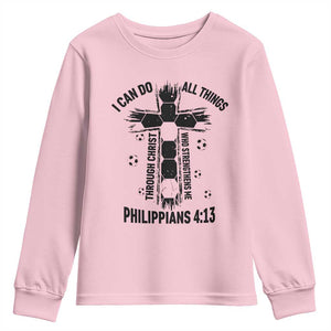 I Can Do All Things Through Christ Youth Sweatshirt Christian Soccer Faith TS12 Light Pink Print Your Wear