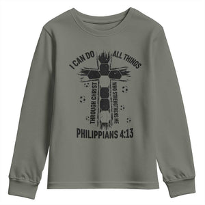 I Can Do All Things Through Christ Youth Sweatshirt Christian Soccer Faith TS12 Military Green Print Your Wear