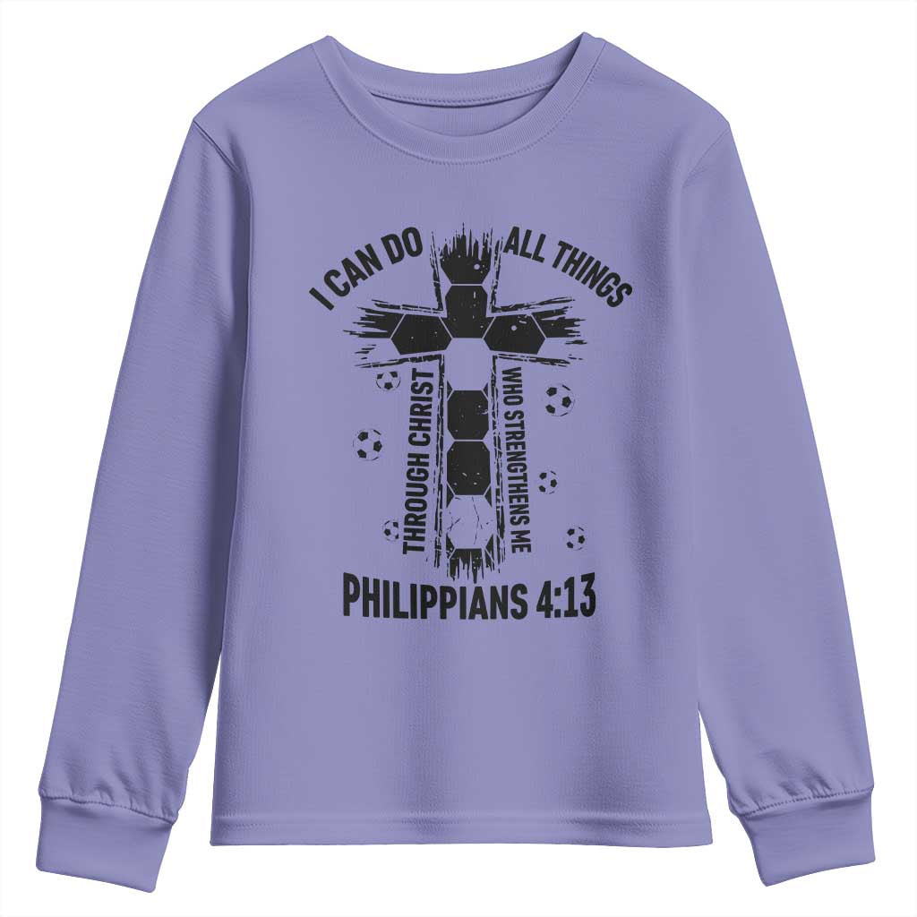 I Can Do All Things Through Christ Youth Sweatshirt Christian Soccer Faith TS12 Violet Print Your Wear