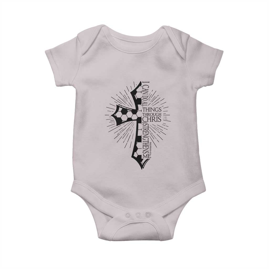 I Can Do All Things Through Christ Baby Onesie Christian Soccer Cross Gift TS12 Ice Gray Print Your Wear