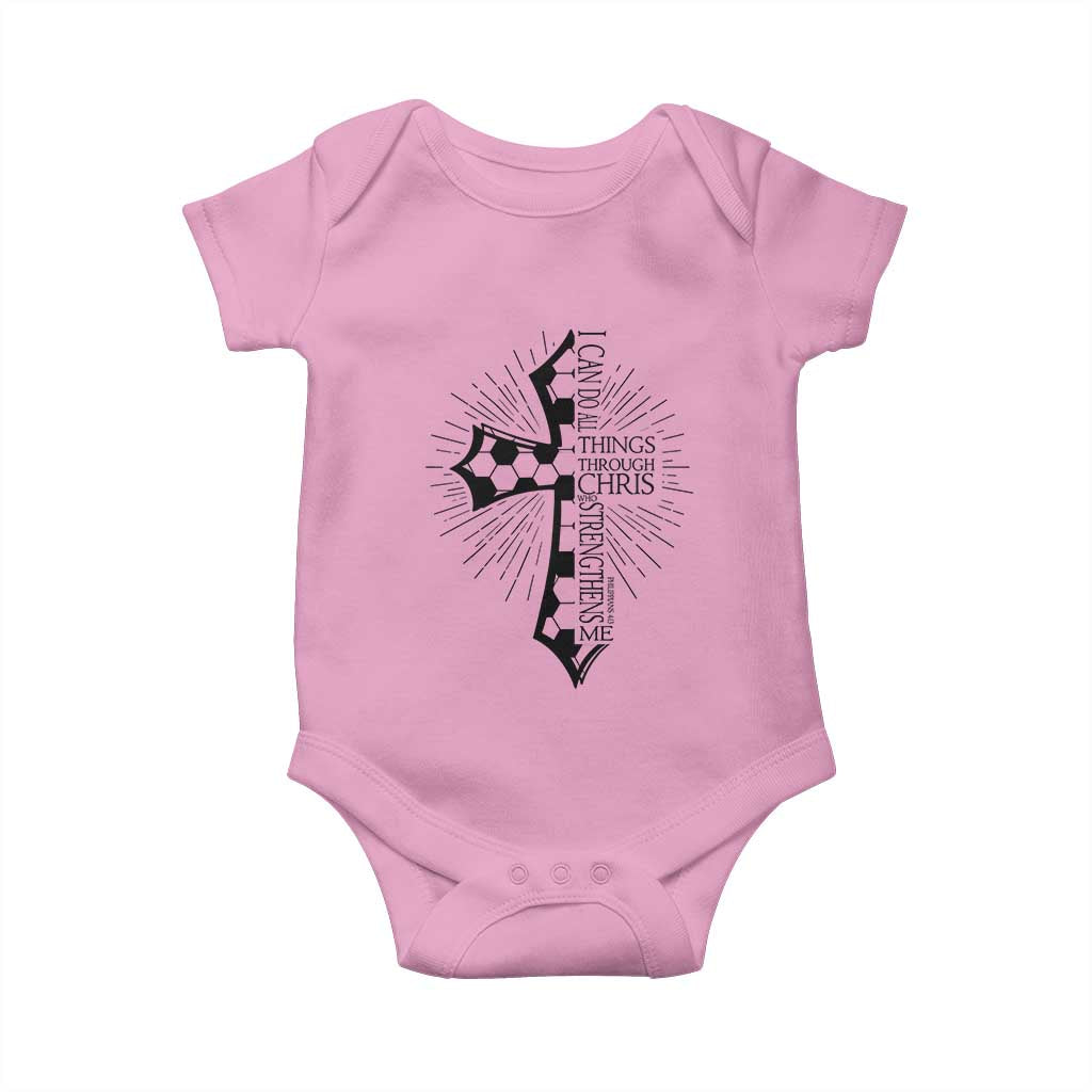 I Can Do All Things Through Christ Baby Onesie Christian Soccer Cross Gift TS12 Light Pink Print Your Wear