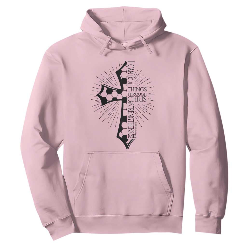 I Can Do All Things Through Christ Hoodie Christian Soccer Cross Gift TS12 Light Pink Print Your Wear